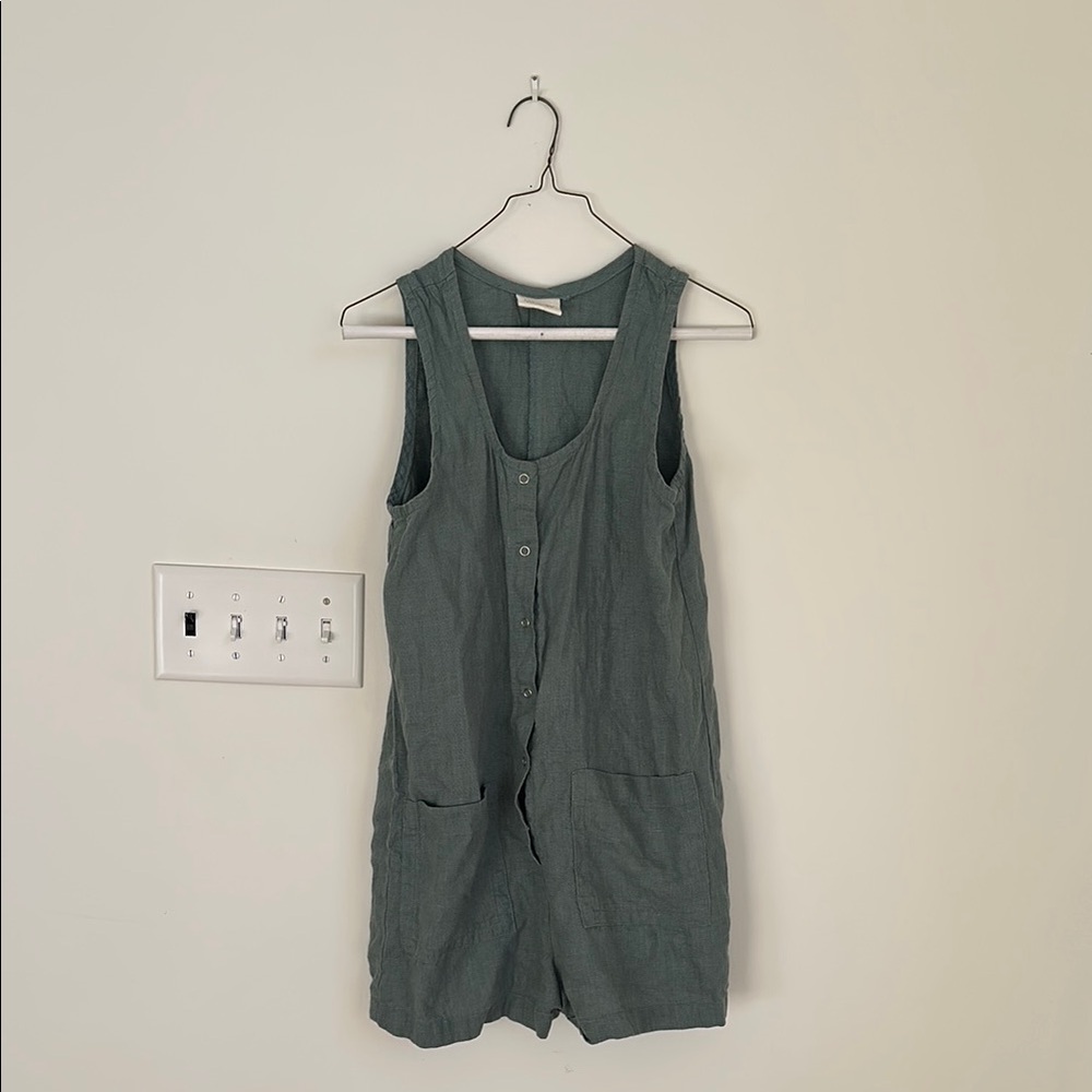 Green Sleeveless Snap-Up Romper